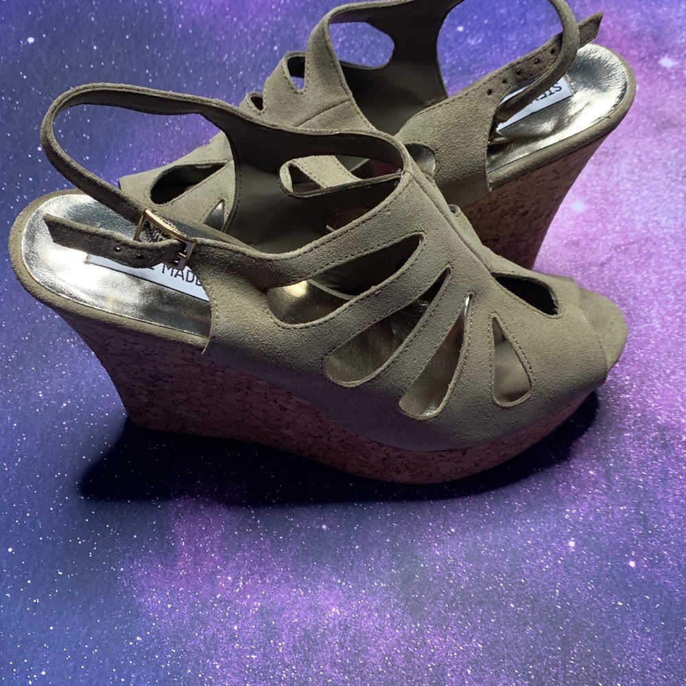 NWOT_Steve Madden_Taupe Leather Platform Wedges 11